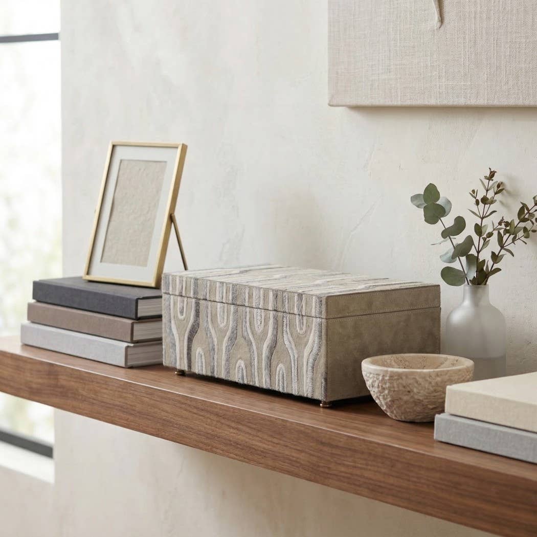 Decorative Box - Gray Wood Rectangular with Lid, 16 in.