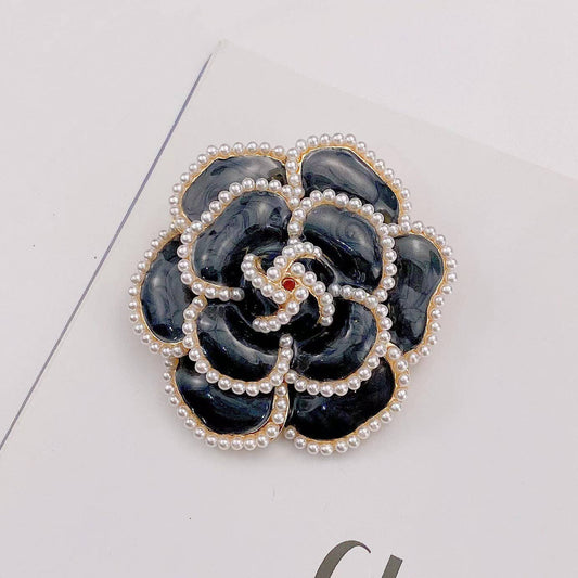 Camellia Pearl Enamel Brooch Cloth Pin