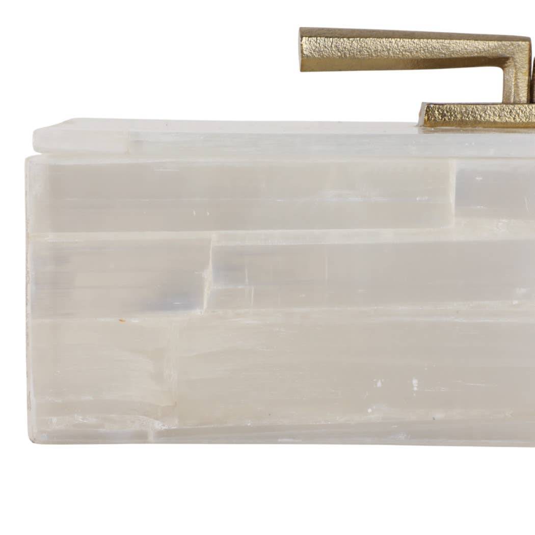 Decorative Box - White Selenite Stone with Gold Top