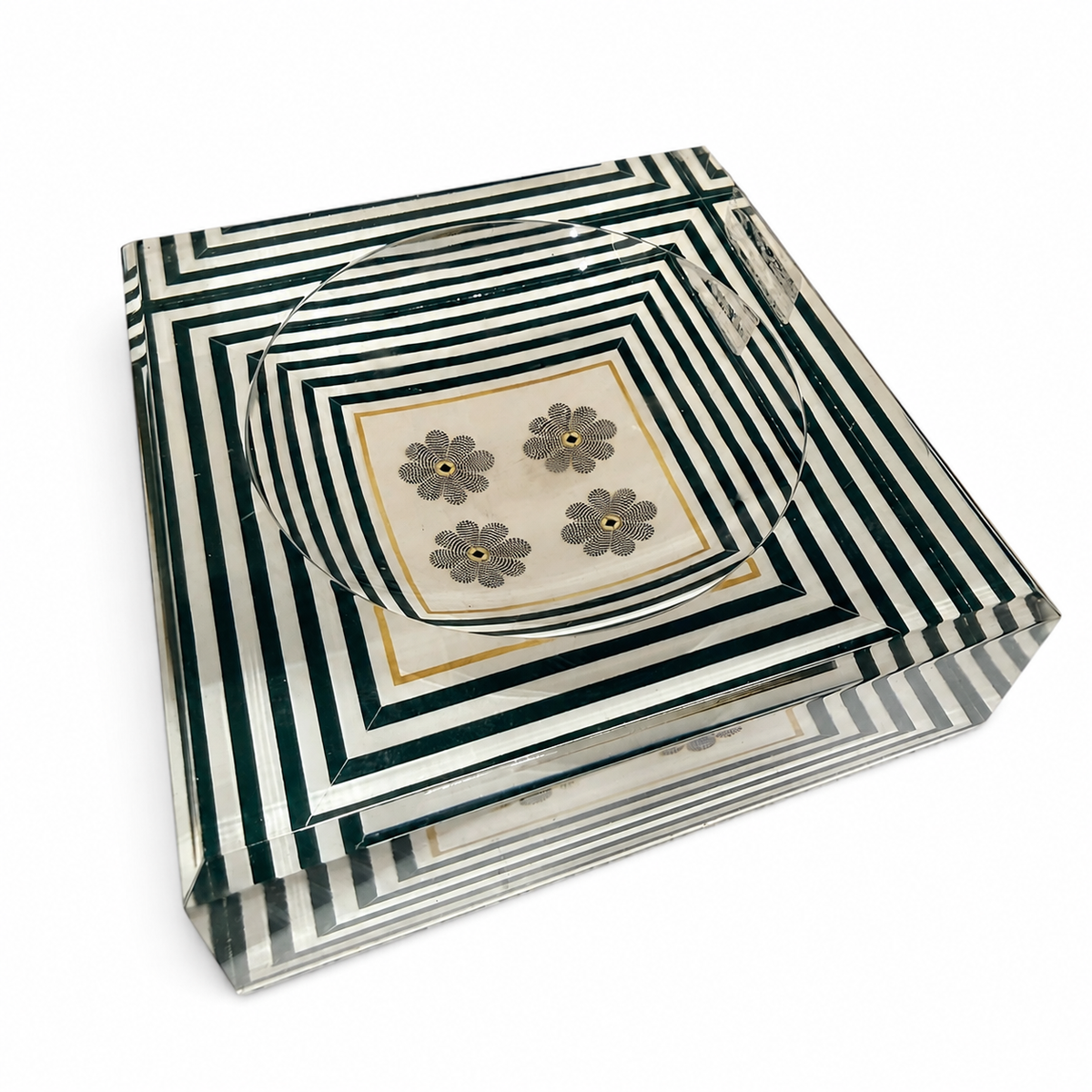 Catchall Lucite Bowl - Striped Floral