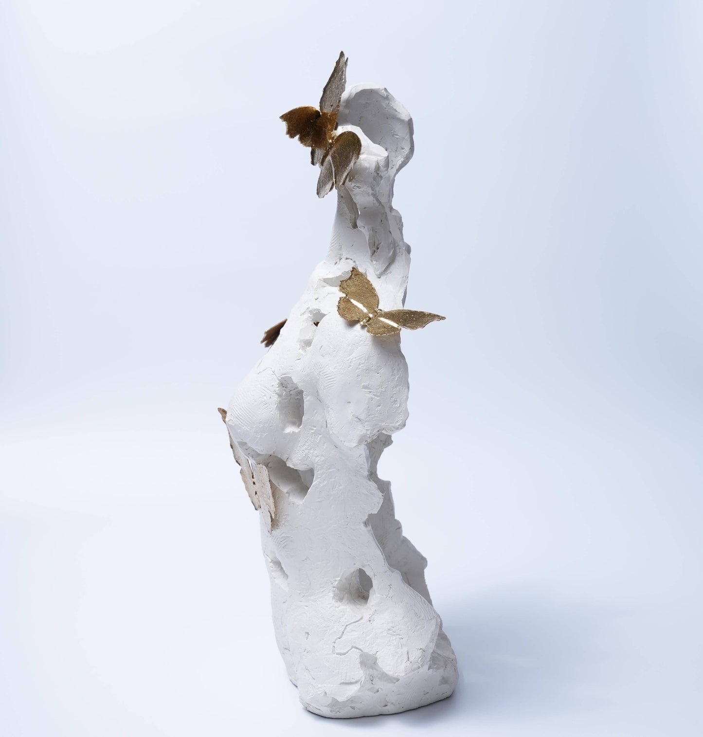 White Torso Sculpture with Golden Butterflies Decor