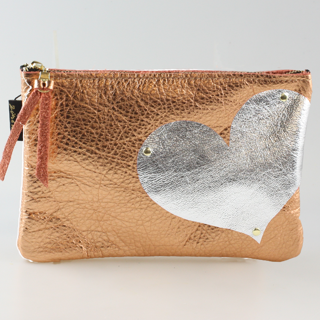 Side Heart Appliqué Clutch Bag