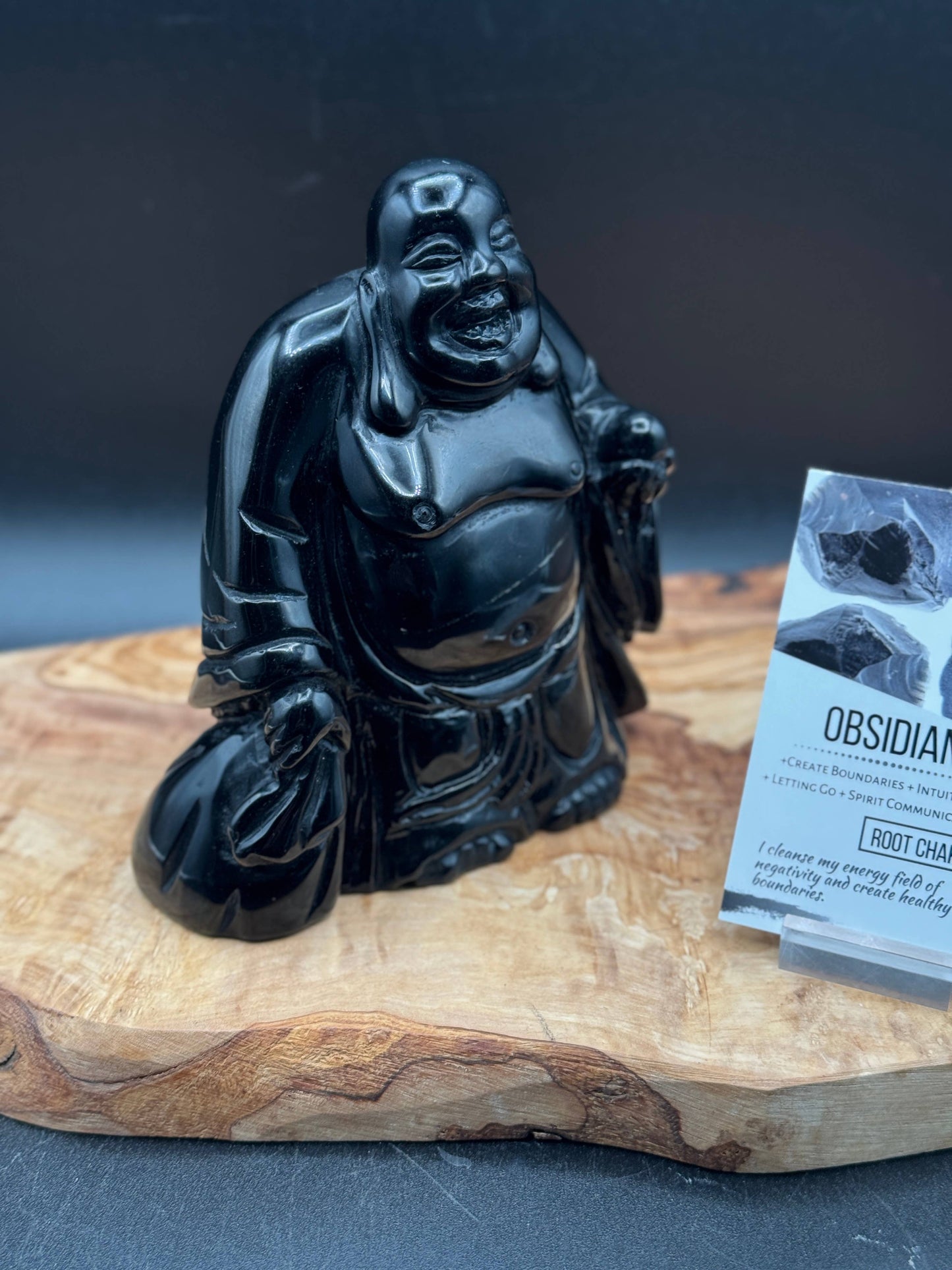 Obsidian Laughing Happy Buddha carving L292