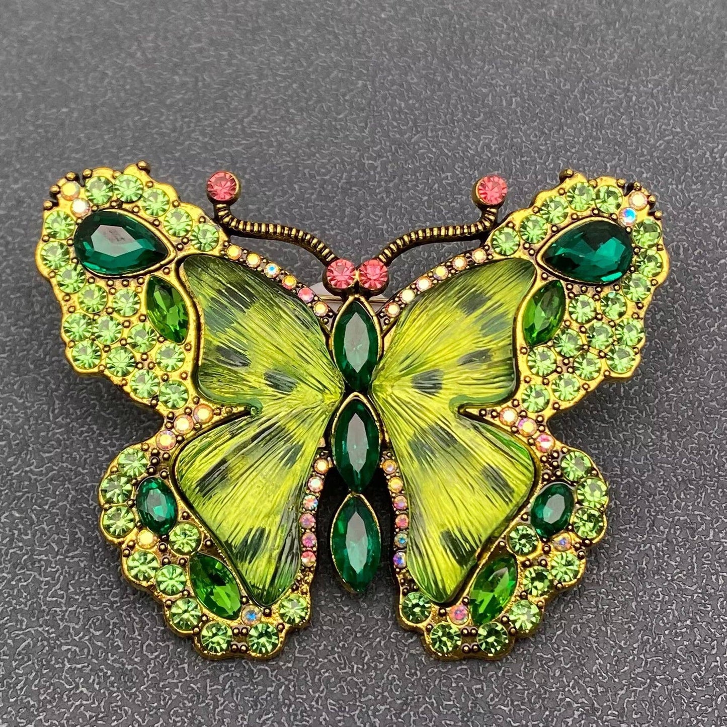 Glass & Rhinestone Large Butterfly Brooch