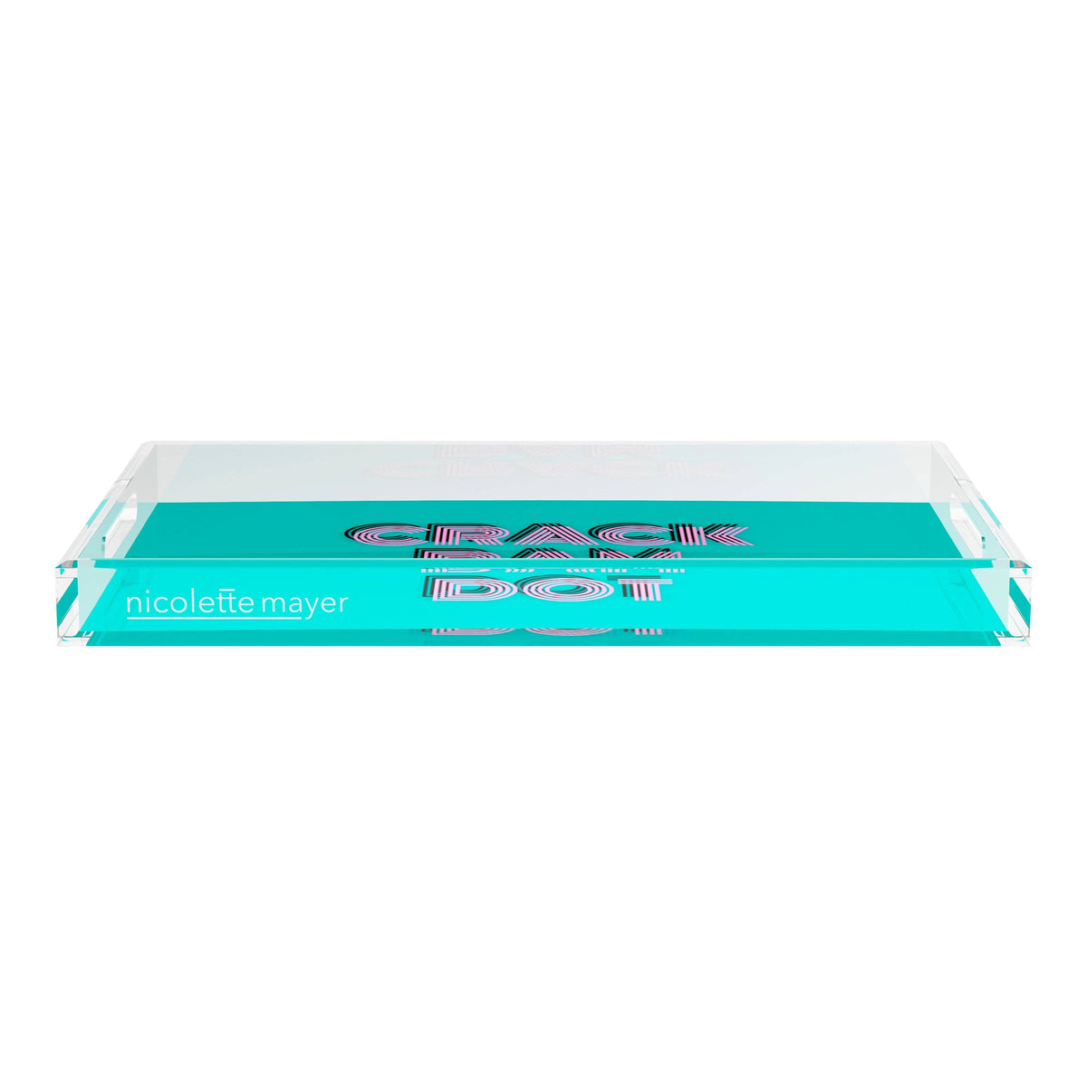 Mahjong Crack Bam Dot Acqua Pink Acrylic Rectangle Decorative Tray