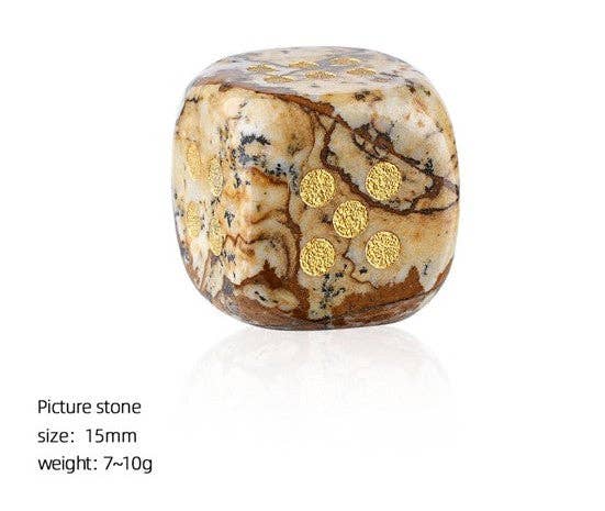 Dice - 15mm Natural Jade Laser Engraved Cube Dice with Rounded Edges Semi-Precious Stone (Set of 2)