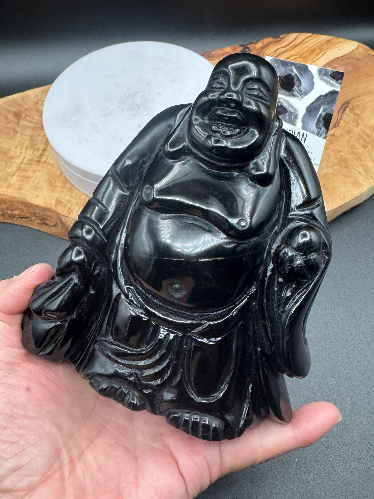 Obsidian Laughing Happy Buddha carving L292