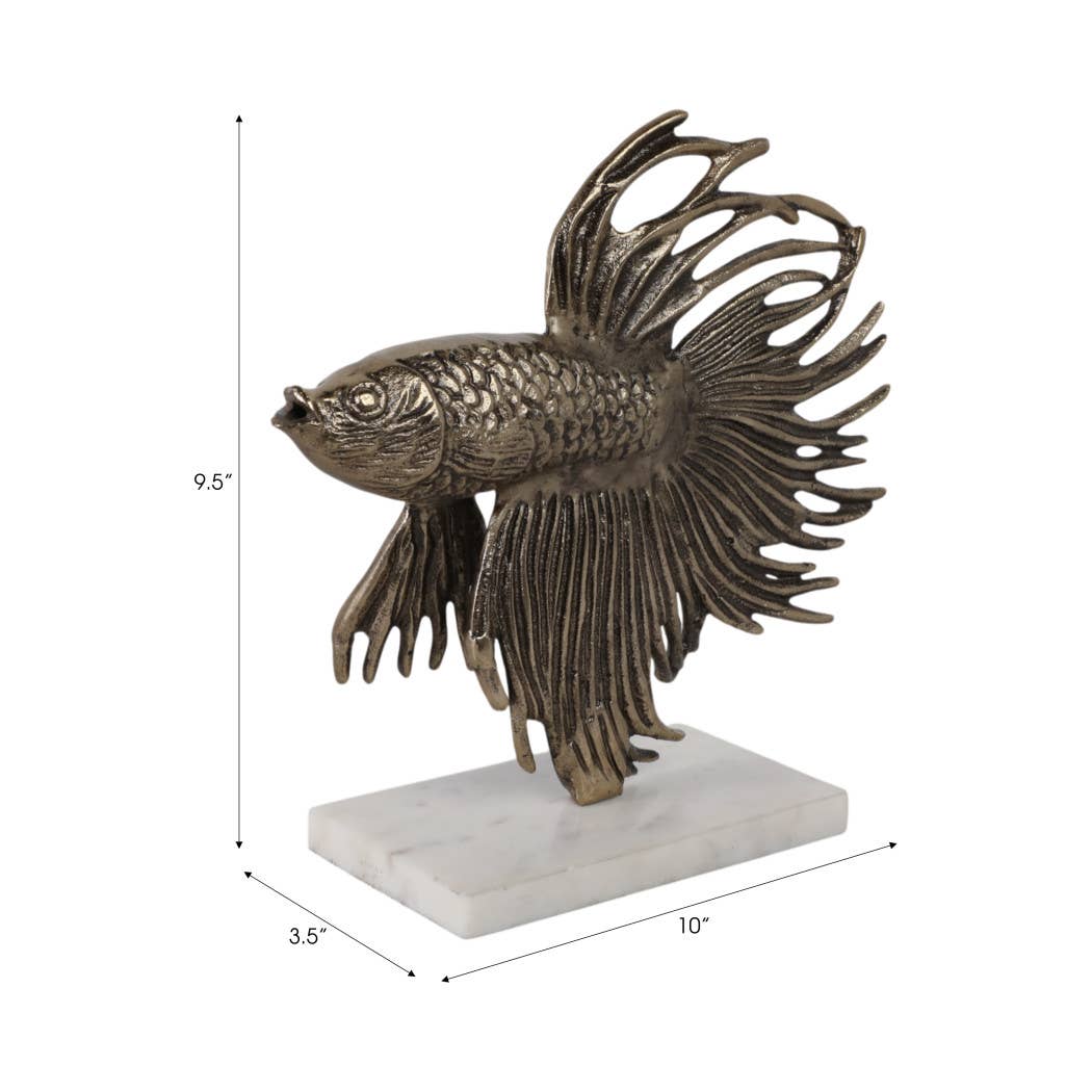 Sculpture - Gold Metal Accomac Fish on Marble Stand