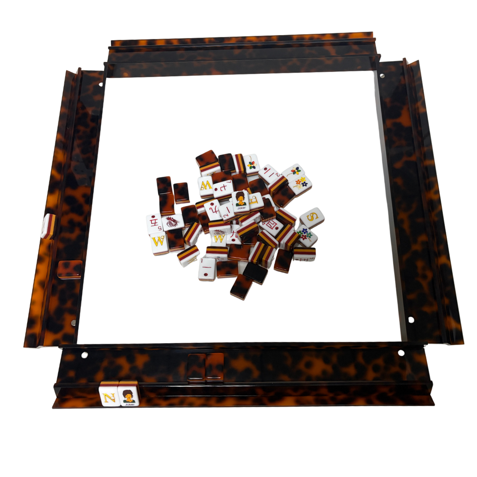 Luxury Handmade Tortoise Shell Acrylic Mahjong Racks and Pushers Set (4 Pieces)