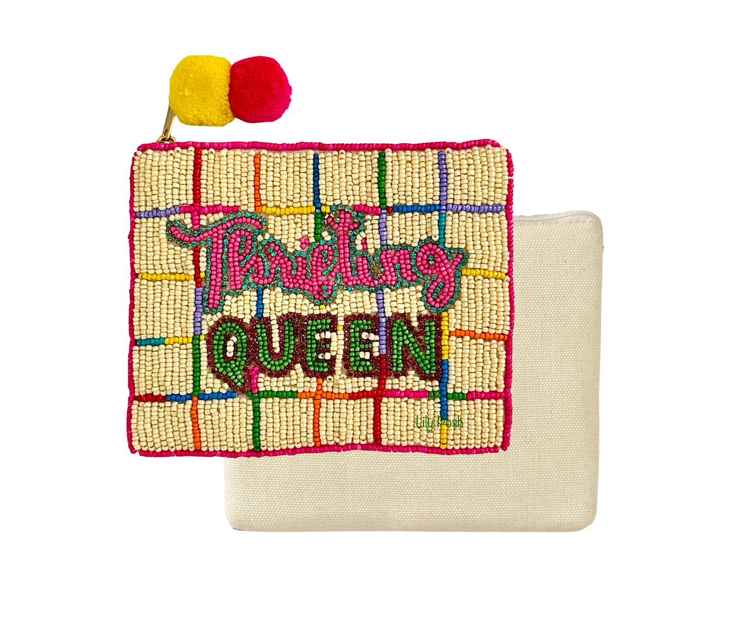 Thrifting Queen Rhinestone Seed Bead Coin Purse, Beaded Bag