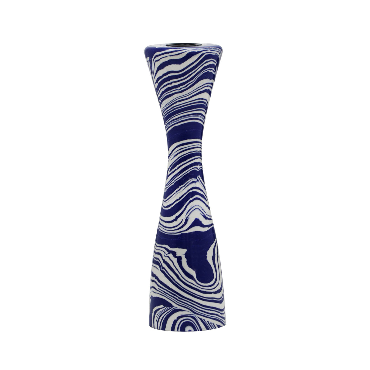 Lapis Blue & White Swirl Resin Candlesticks (Pair)