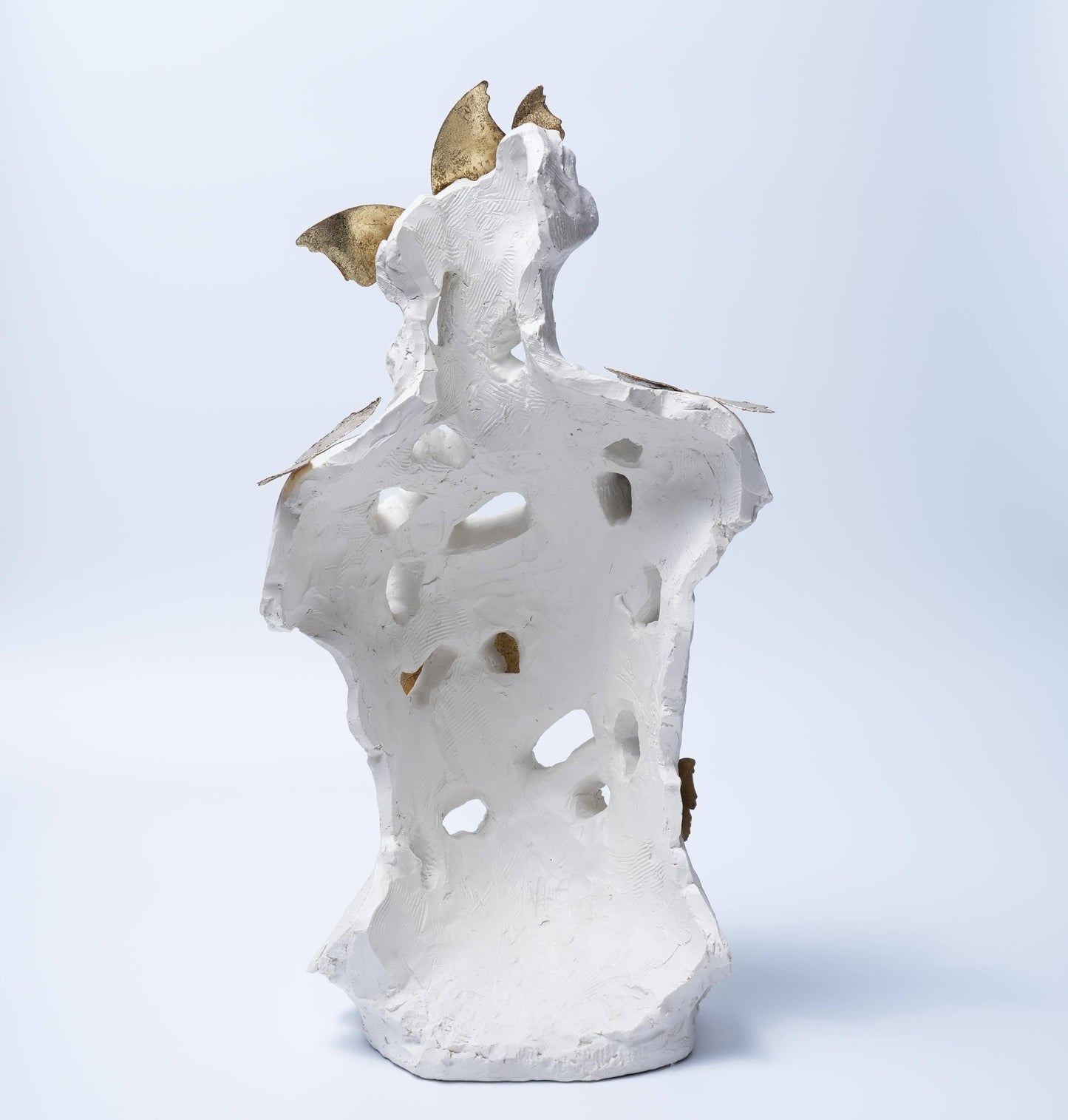 White Torso Sculpture with Golden Butterflies Decor