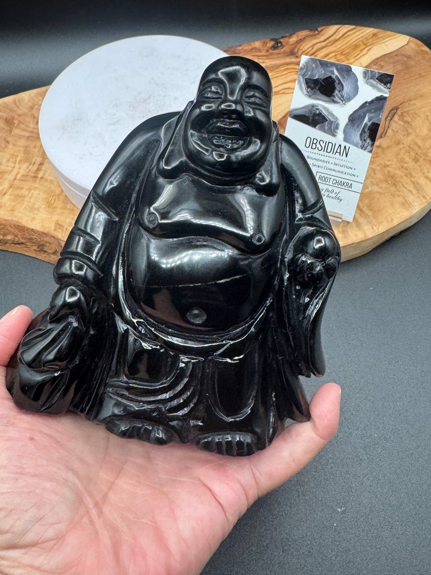 Obsidian Laughing Happy Buddha carving L292