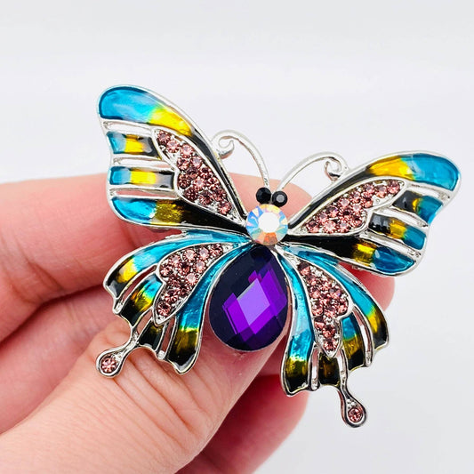 Colored Enamel Rhinestone Butterfly Brooch
