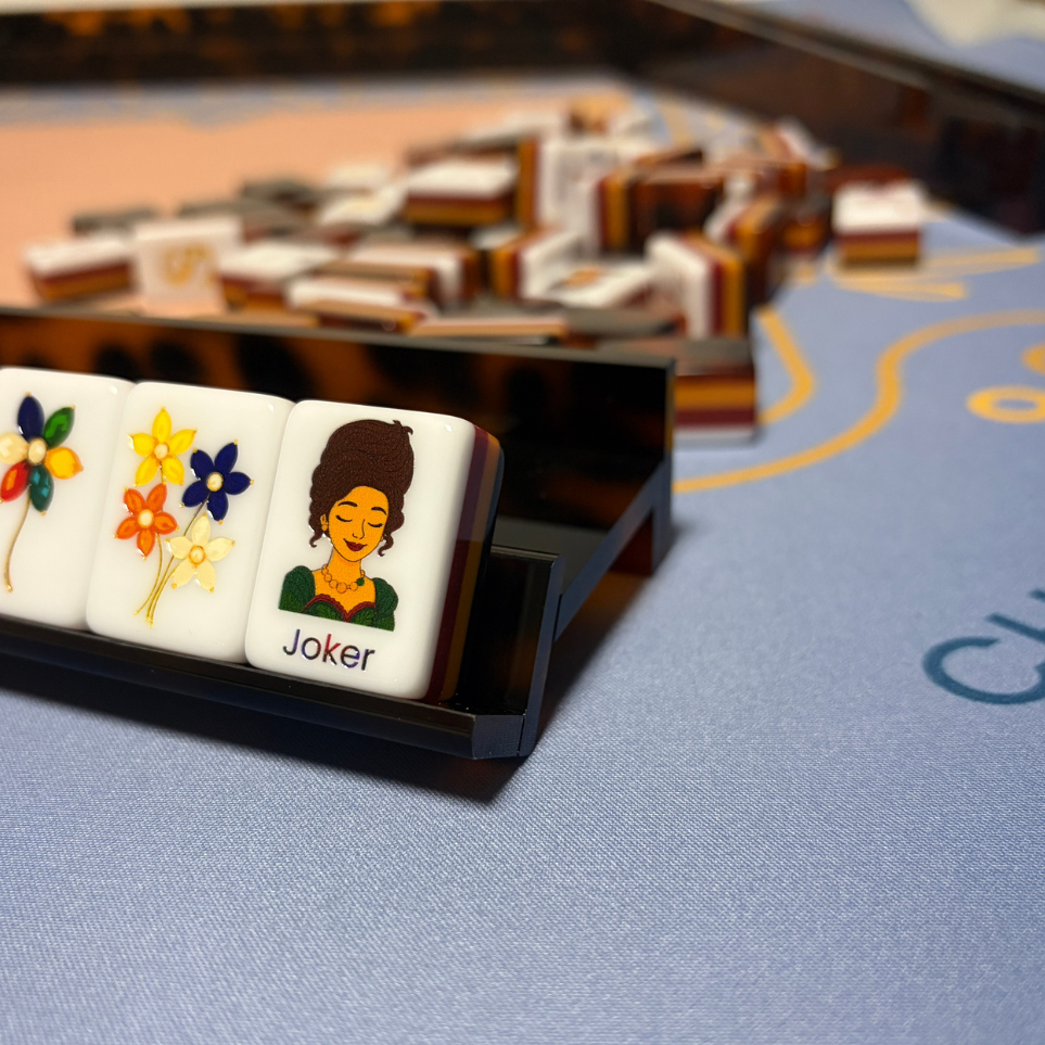 Luxury Handmade Tortoise Shell Acrylic Mahjong Racks and Pushers Set (4 Pieces)