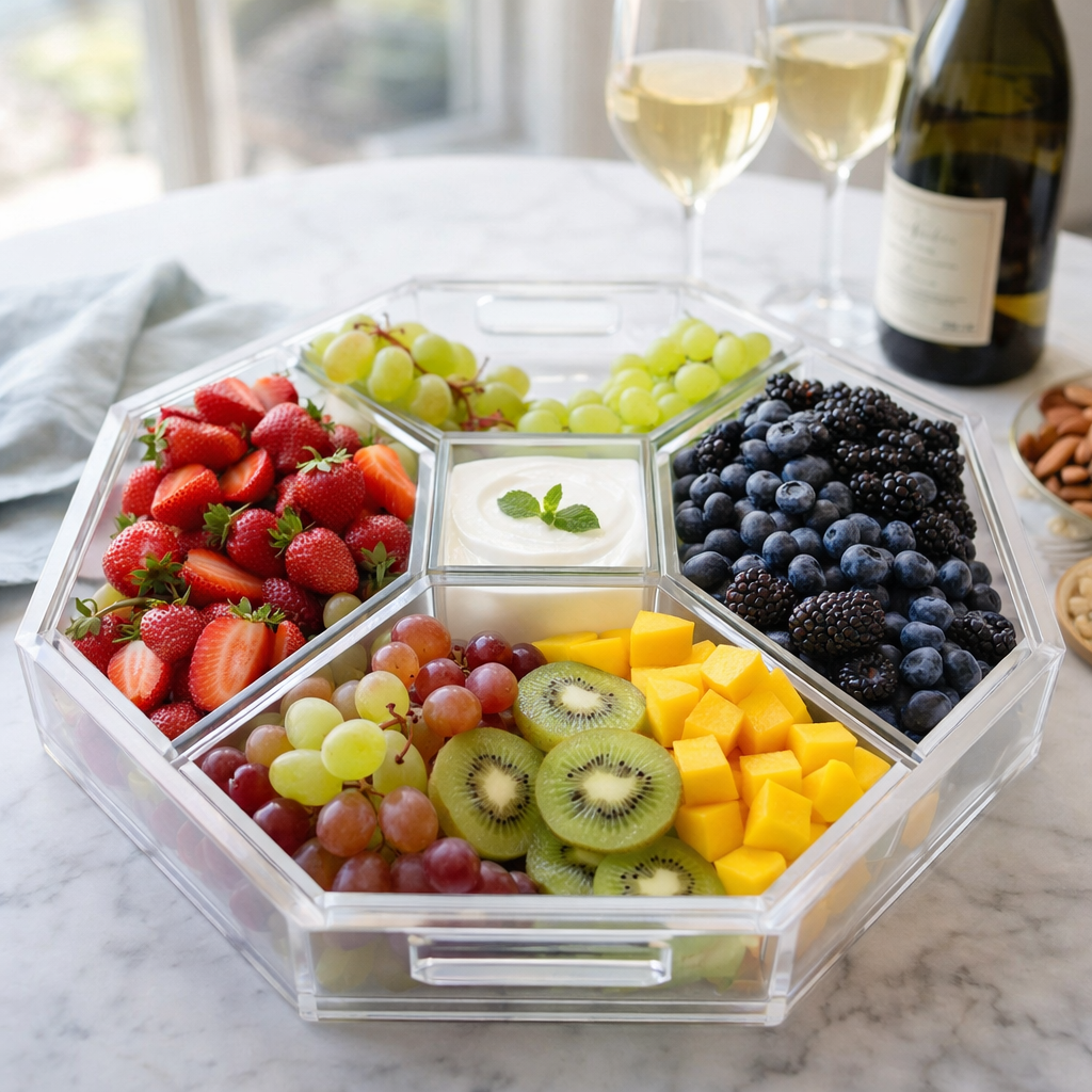 Acrylic Entertainer Tray, Social Serving, Clear/White