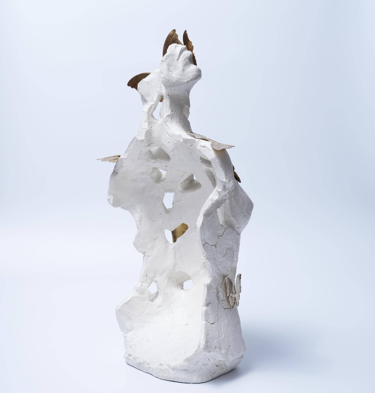 White Torso Sculpture with Golden Butterflies Decor