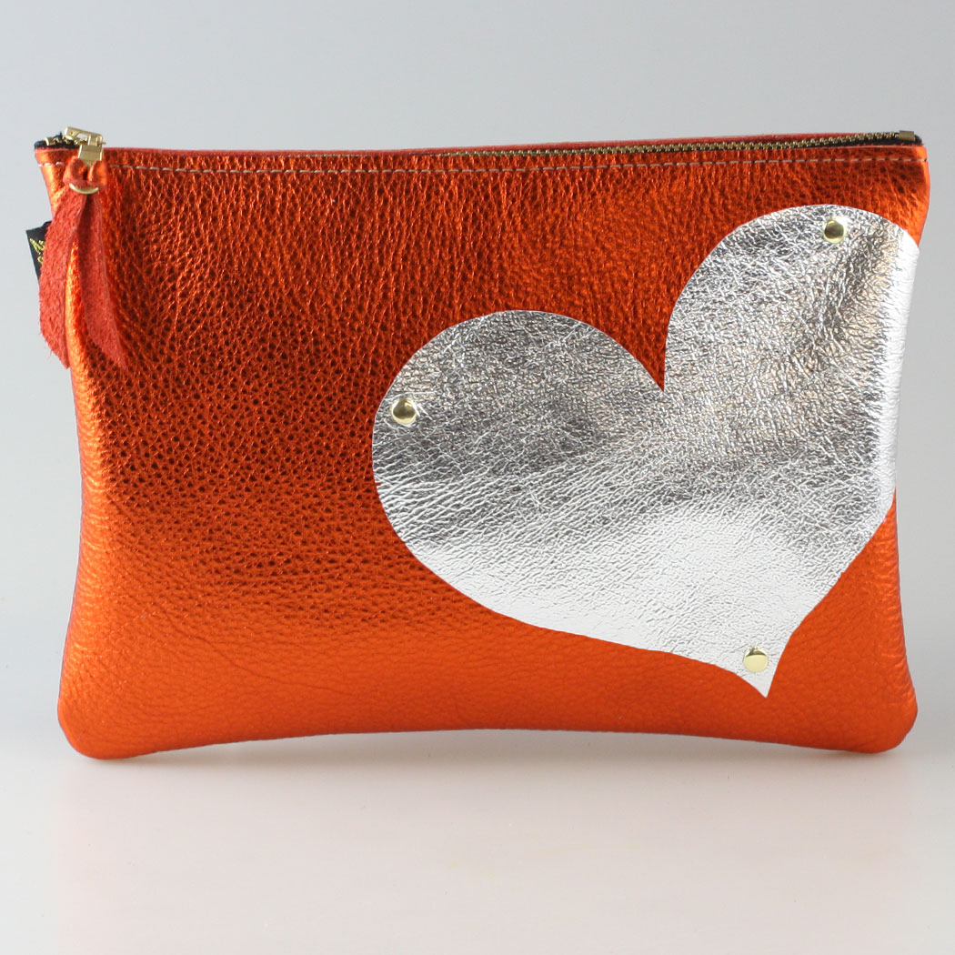 Side Heart Appliqué Clutch Bag