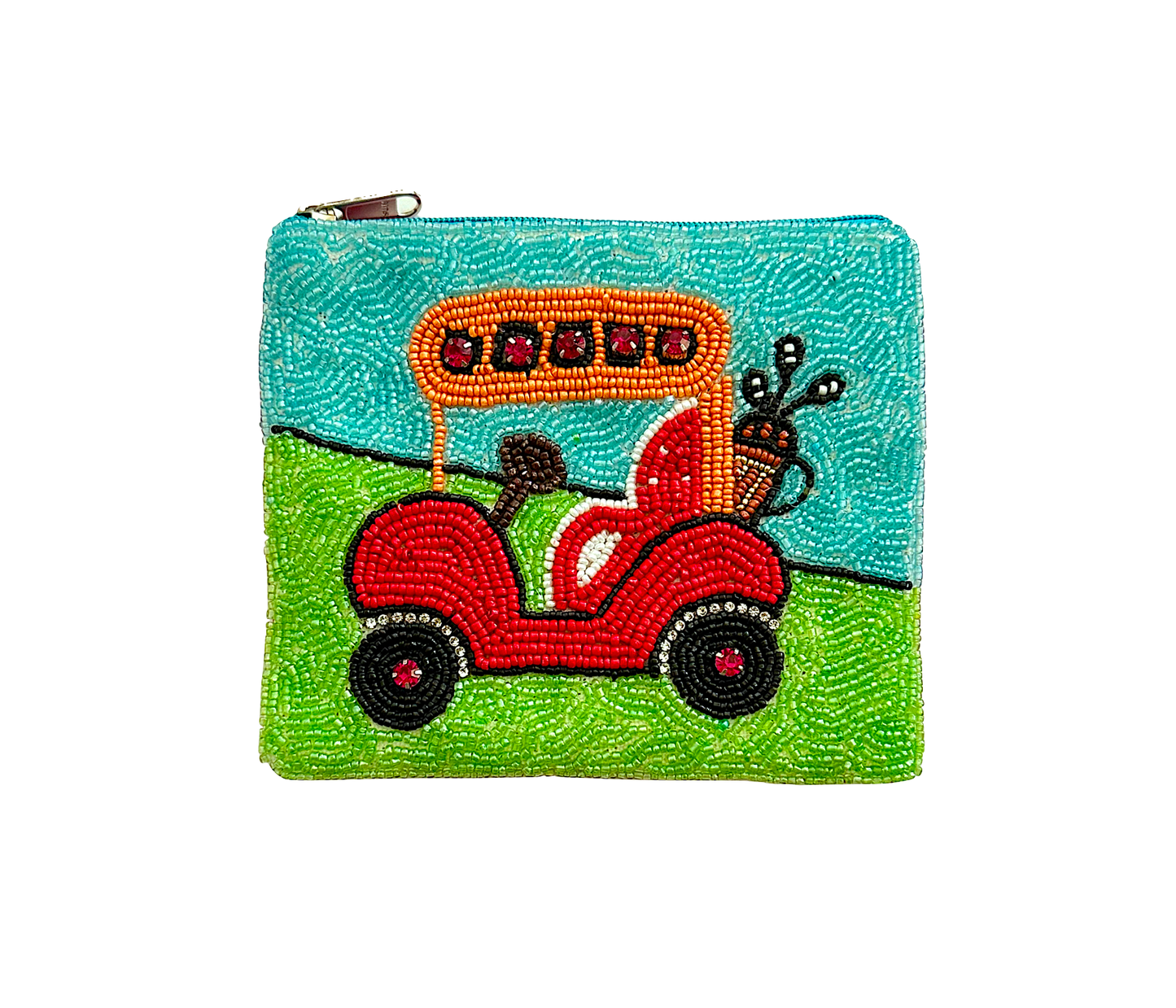 Golf Cart Coin Purse, Golf Beaded Bag, Golf Clubs