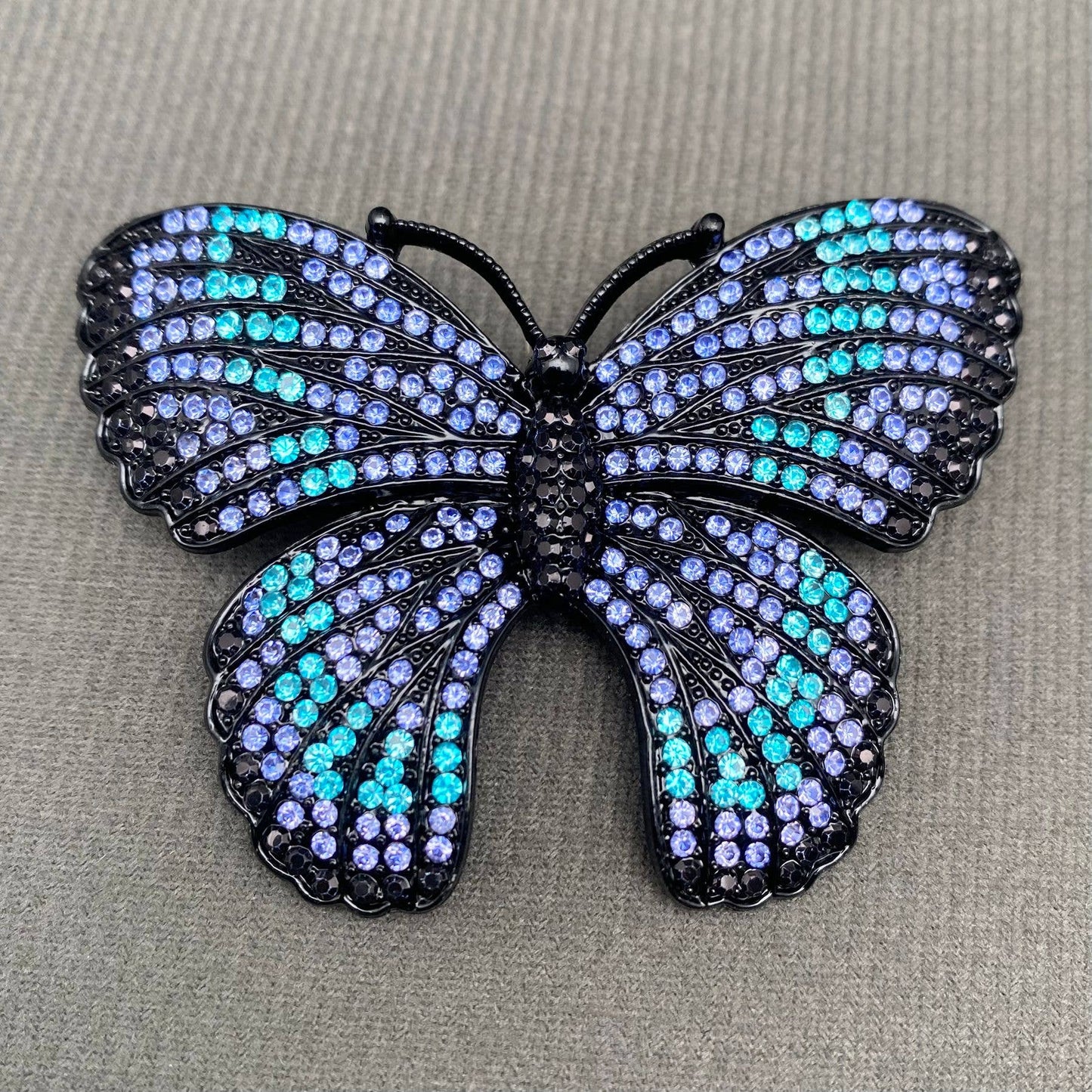 Rhinestone Inlaid Black Butterfly Brooch