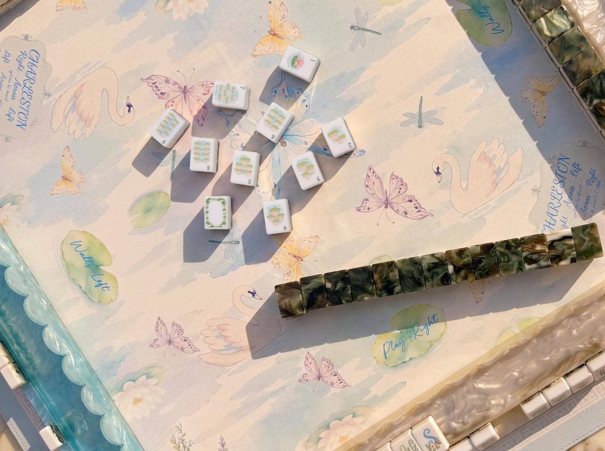 Double-Sided Leatherette American Mahjong Mat,Path into The Garden