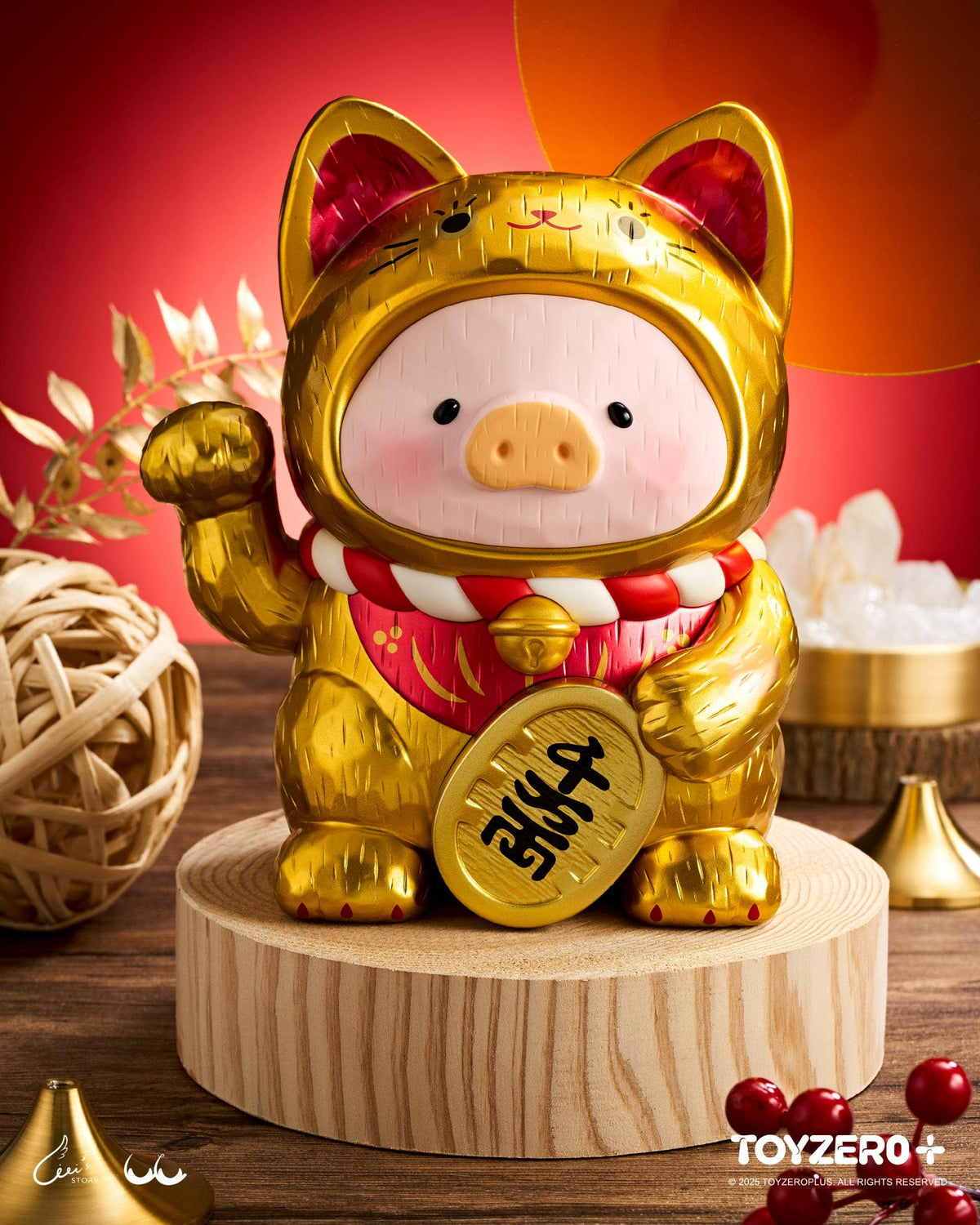 LuLu the Piggy -Wood-Carving Maneki Lu (Golden Cat)