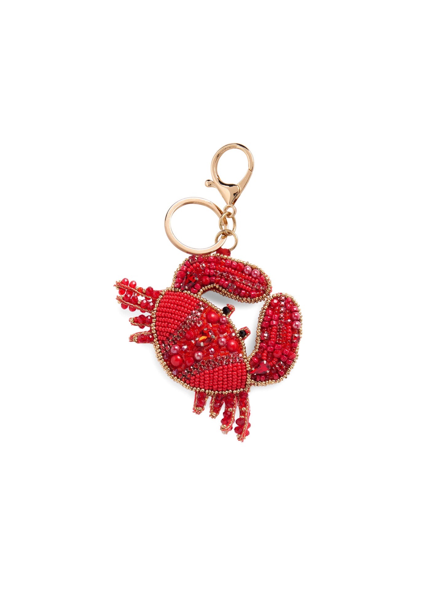 CRAB BEADED BAG CHARM/KEY RING, in RED