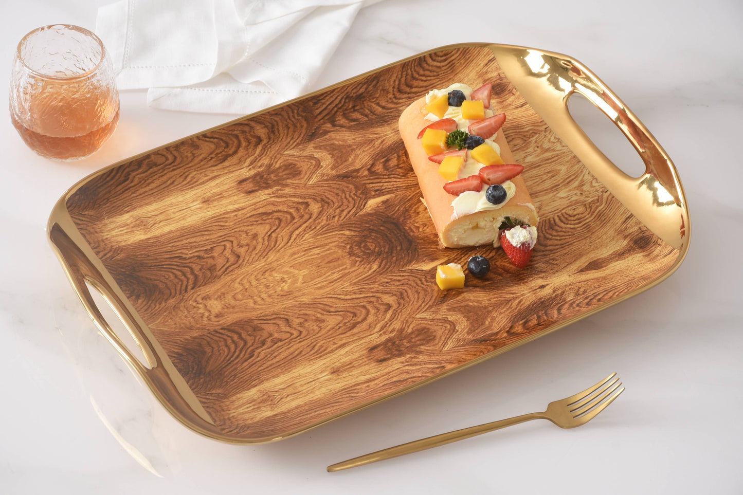 Serving Tray with Handles in Porcelain