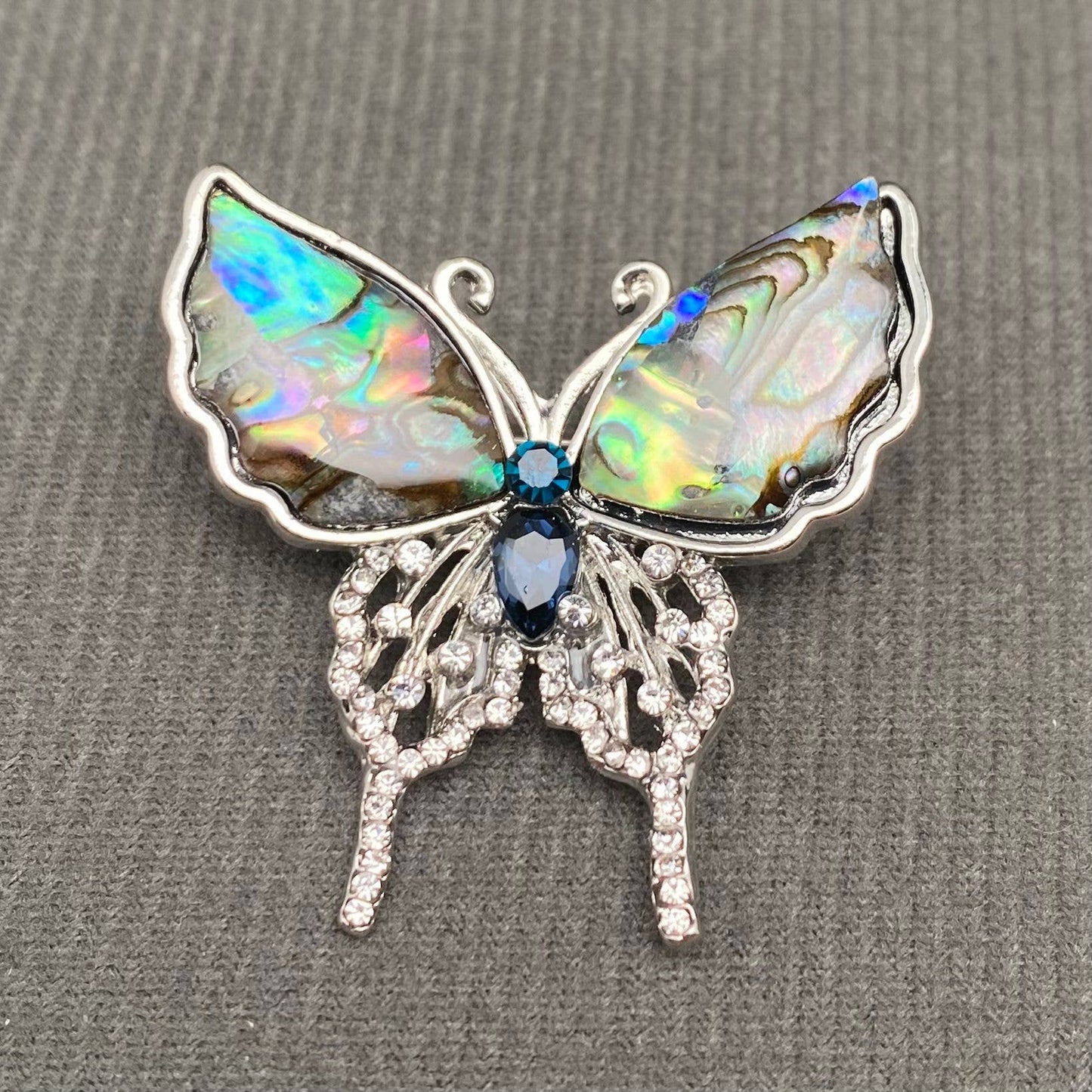 Rhinestones & Abalone Shells Inlaid Butterfly Brooch