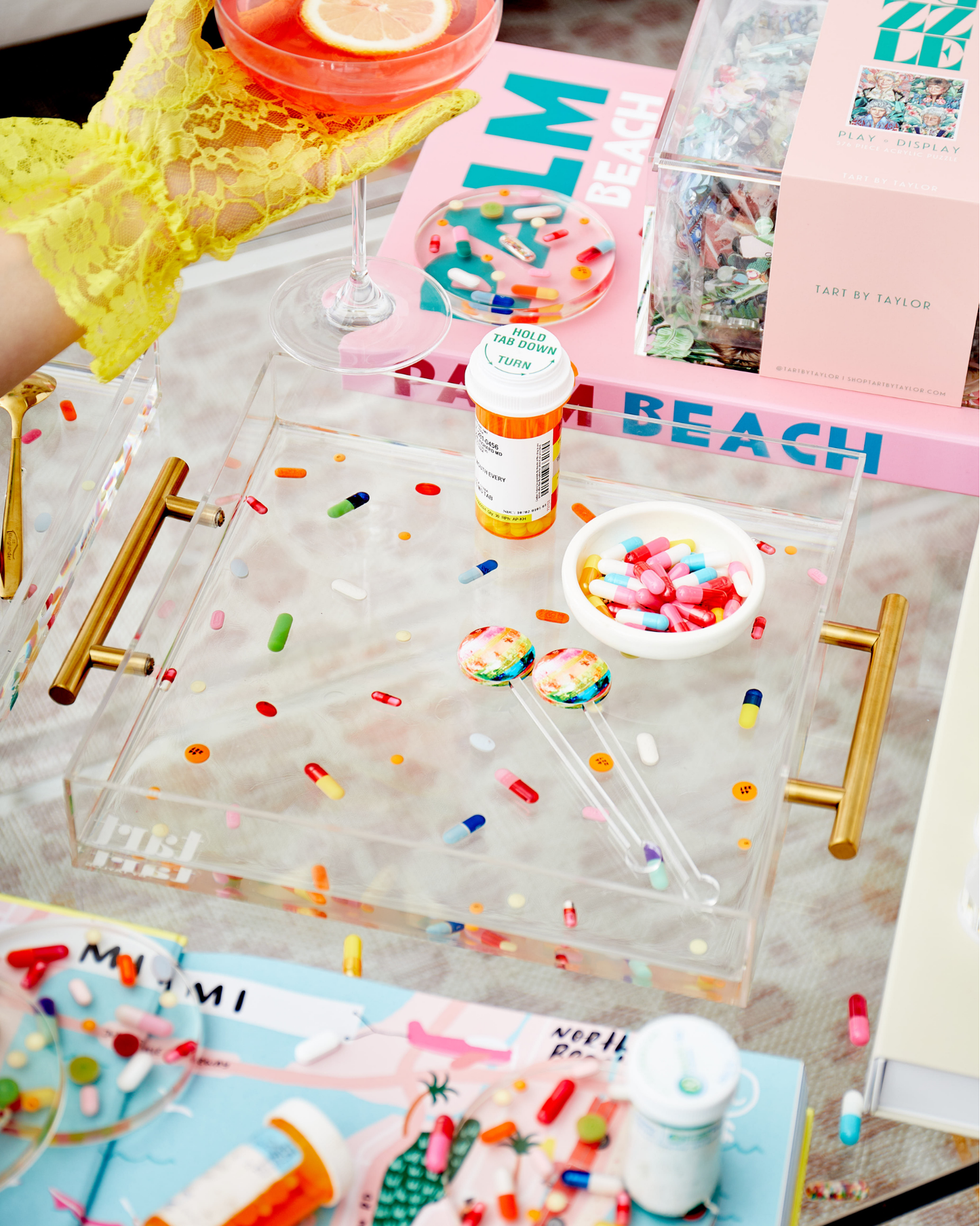 Classic Pill Acrylic Tray With Gold Handles