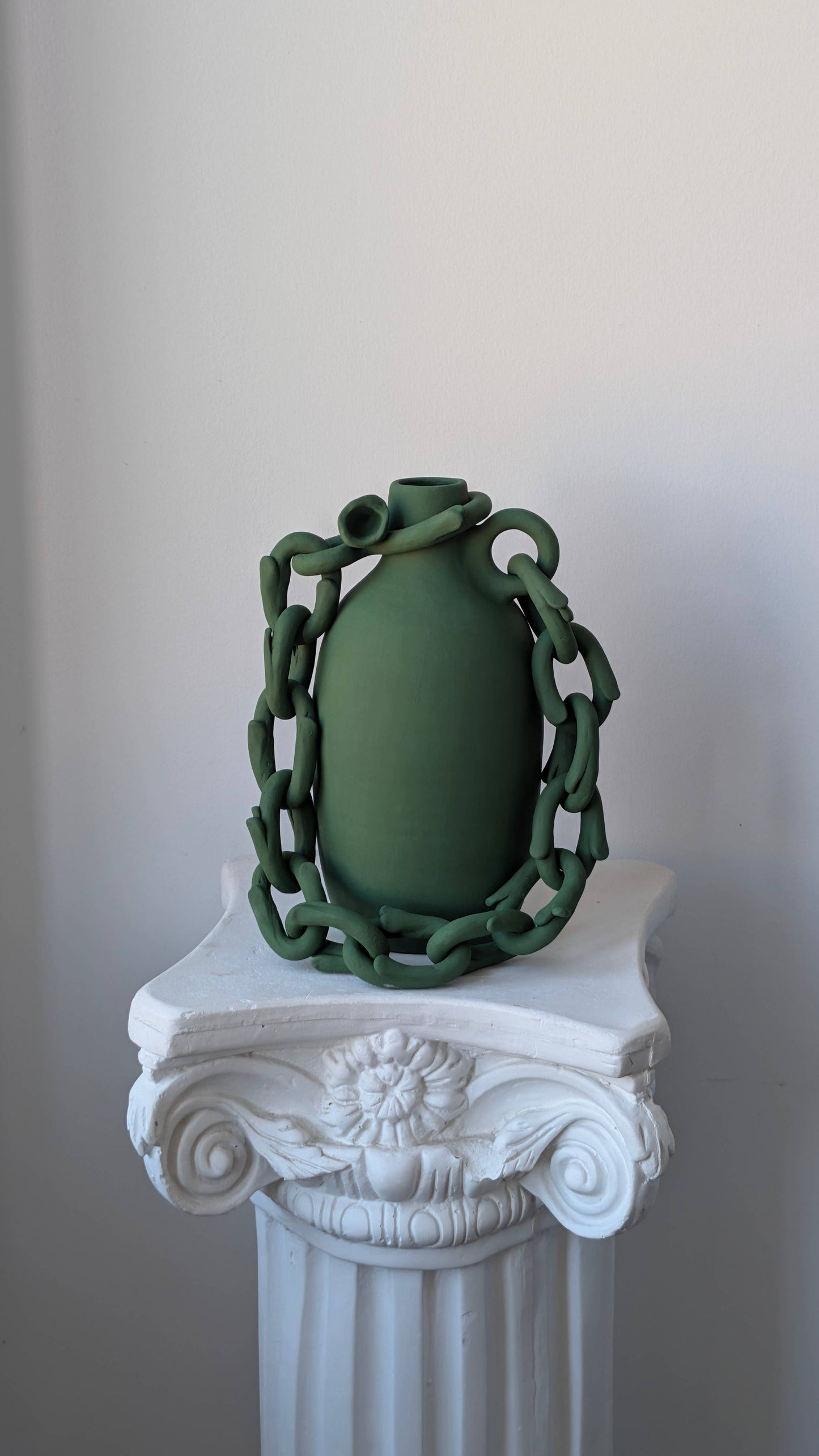 Handmade ceramic floral chain vase | green contemporary vase (Rare)One of a Kind