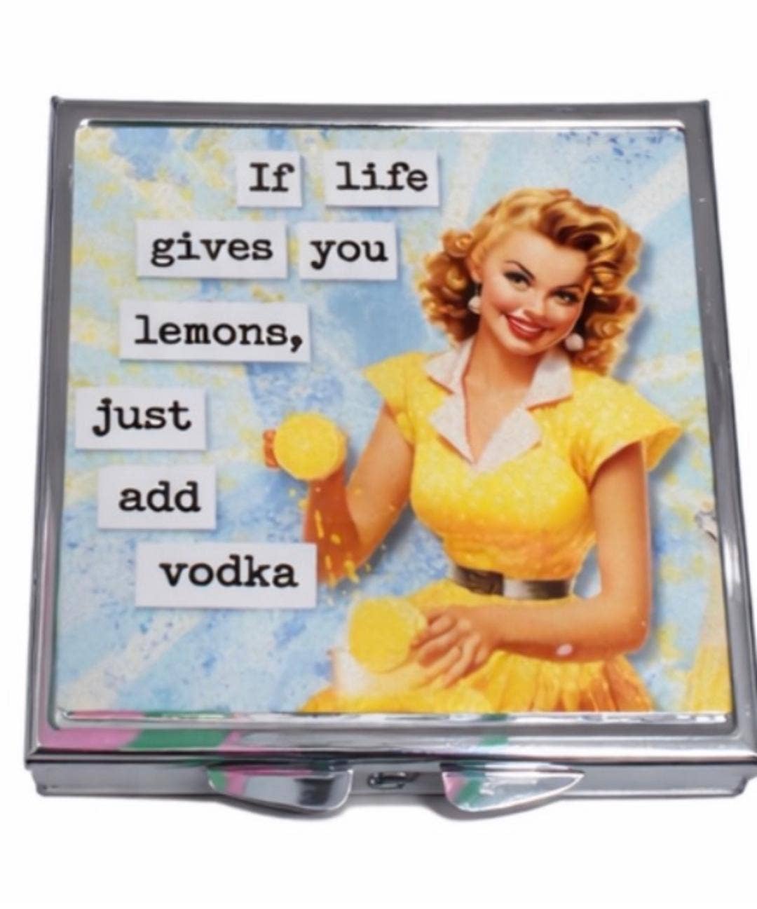 Vintage Lemon Vodka Pill Box Funny Retro 3 Compartments