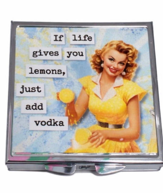 Vintage Lemon Vodka Pill Box Funny Retro 3 Compartments