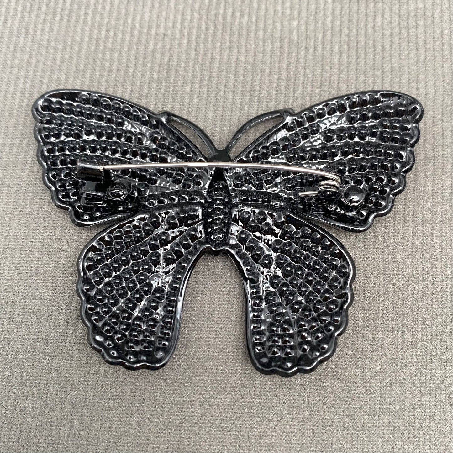 Rhinestone Inlaid Black Butterfly Brooch
