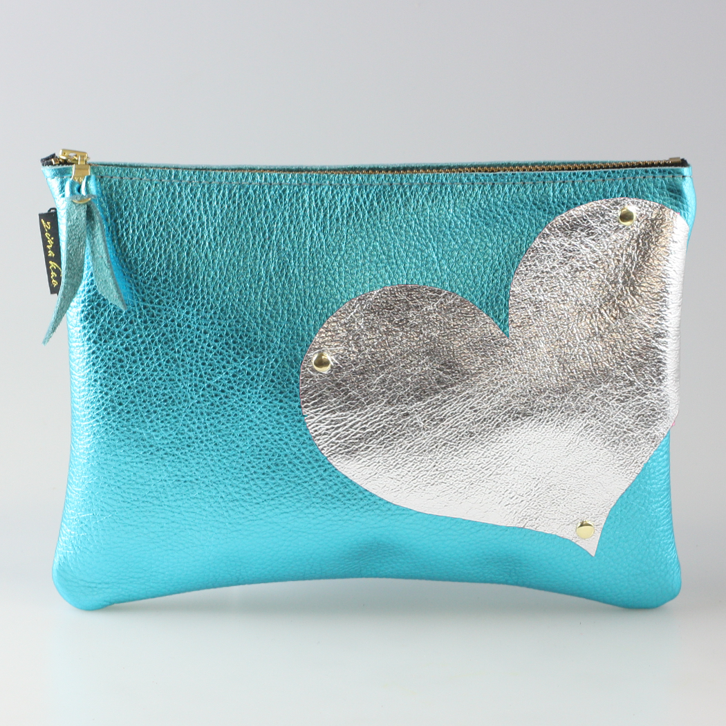 Side Heart Appliqué Clutch Bag