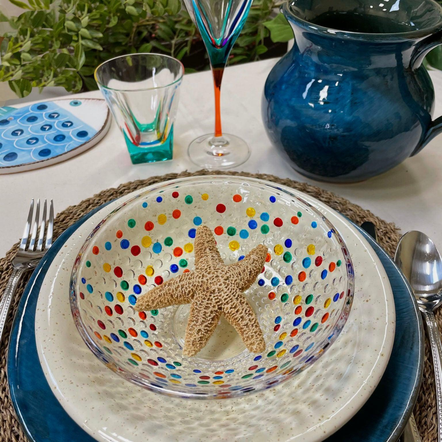 Bubbles Glass Bowl, Hand-painted in Italy