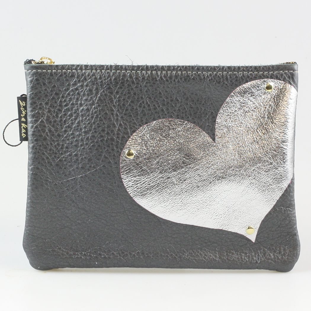Side Heart Appliqué Clutch Bag