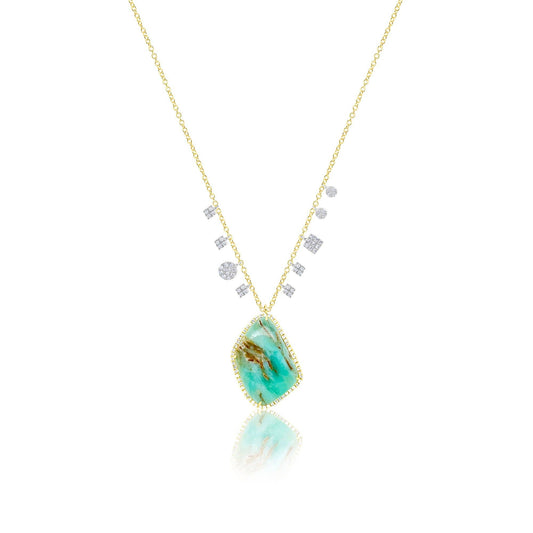 14kt Yellow Gold Diamond And Turquoise Stone Necklace