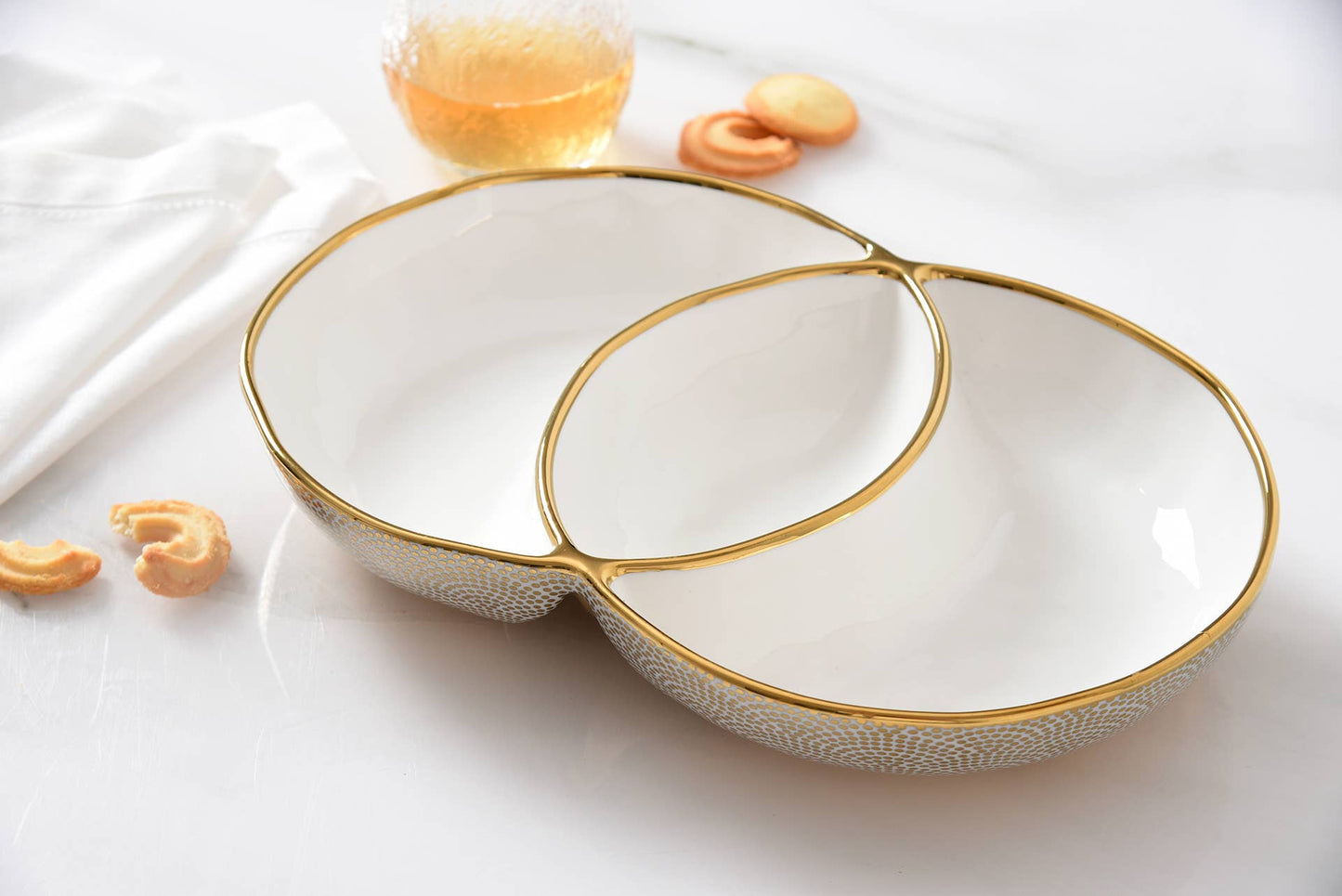 3 Section Server (White Porcelain with Gold Dots)