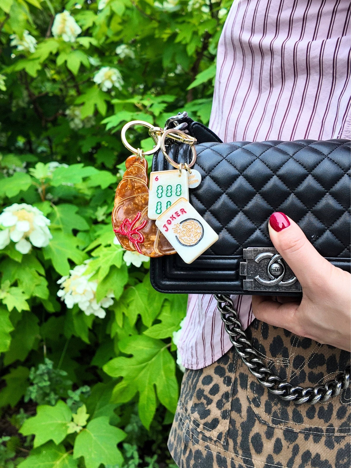 Hand-painted Mahjong Bag Charm + Keychain | Eco-Friendly
