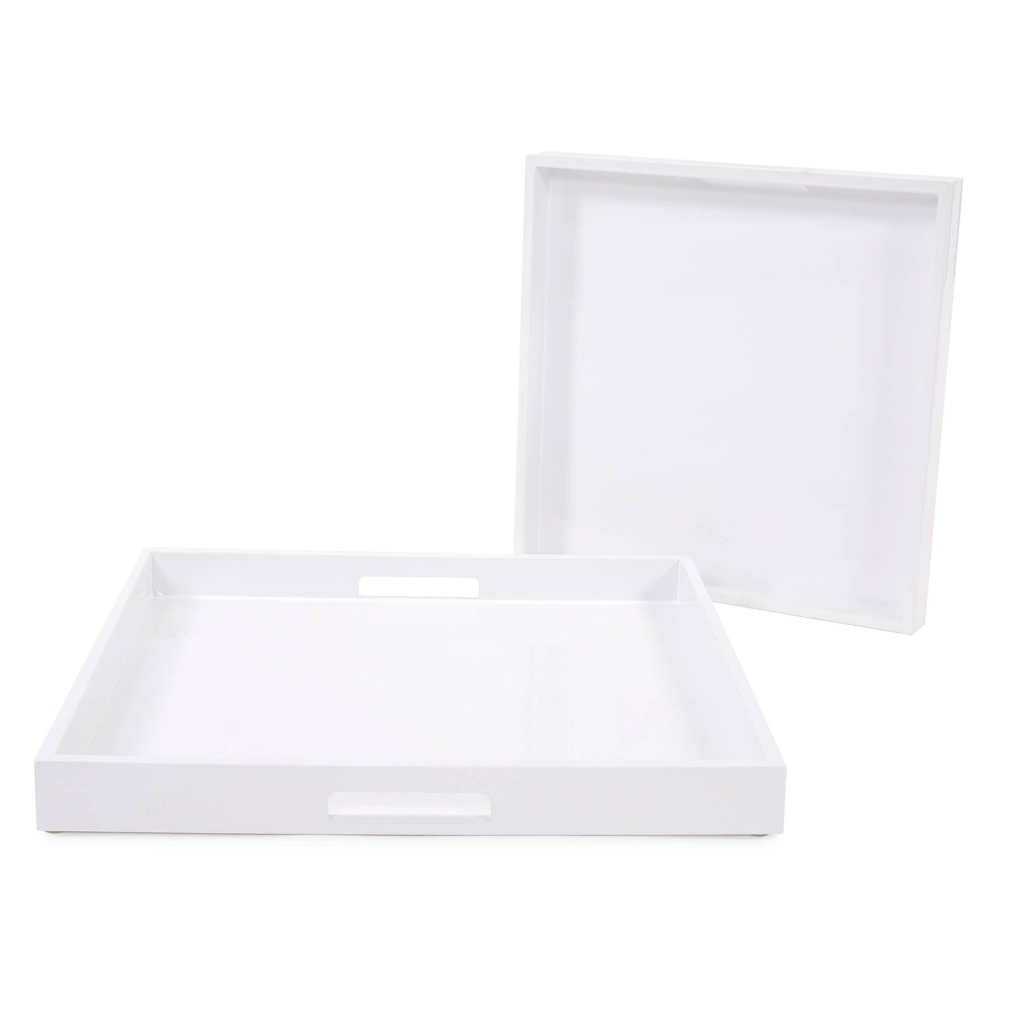White Lacquer Square Wood Tray Set