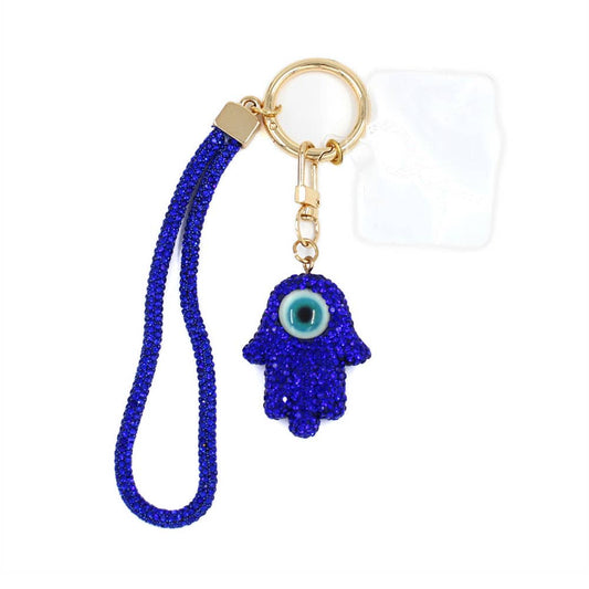Bling Studded Evil Eye Hamsa Hand Charm Keychain Bag Charm Phone Holder