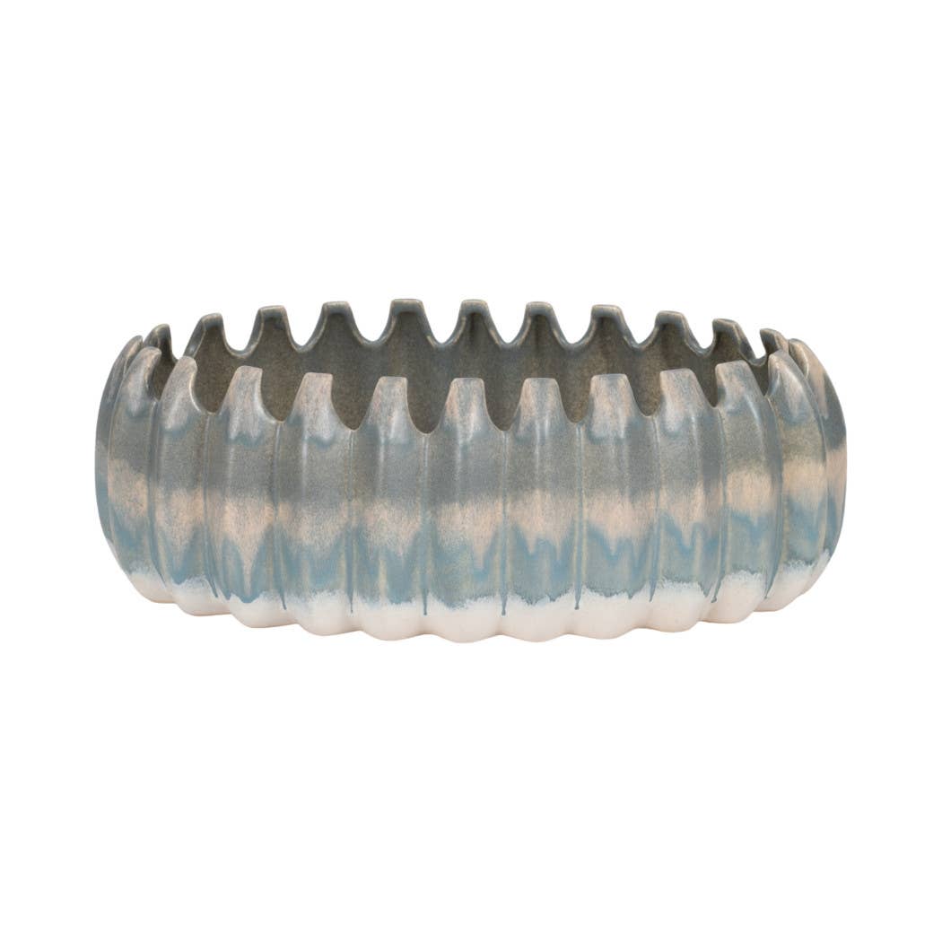 Decorative Bowl - Blue Ceramic Coastal Ombre Style, 17 in.