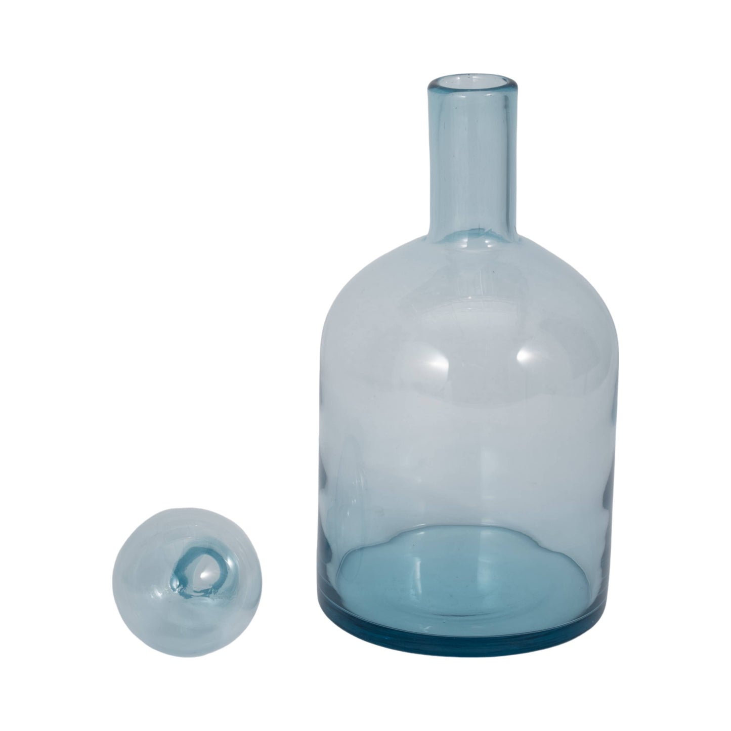 Glass Round Stopper and Cylindrical Body Vase - Blue, 17 in.