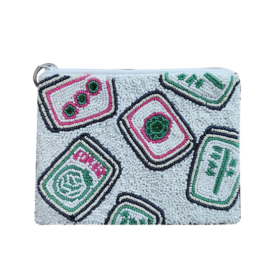 Hand Beaded Mahjong cards/coin purse