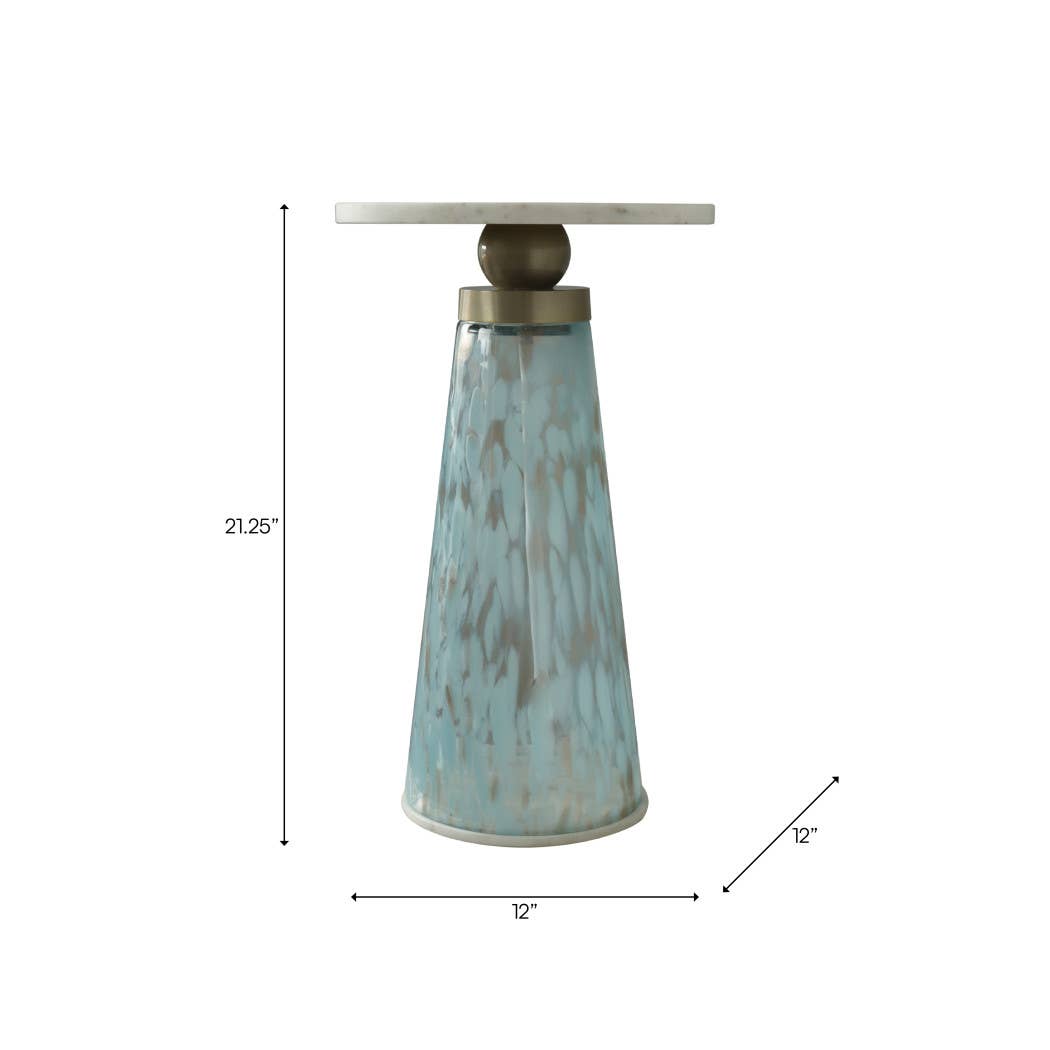 Side Table - Brown/Amber Marble Top with Pedestal, 21 in.