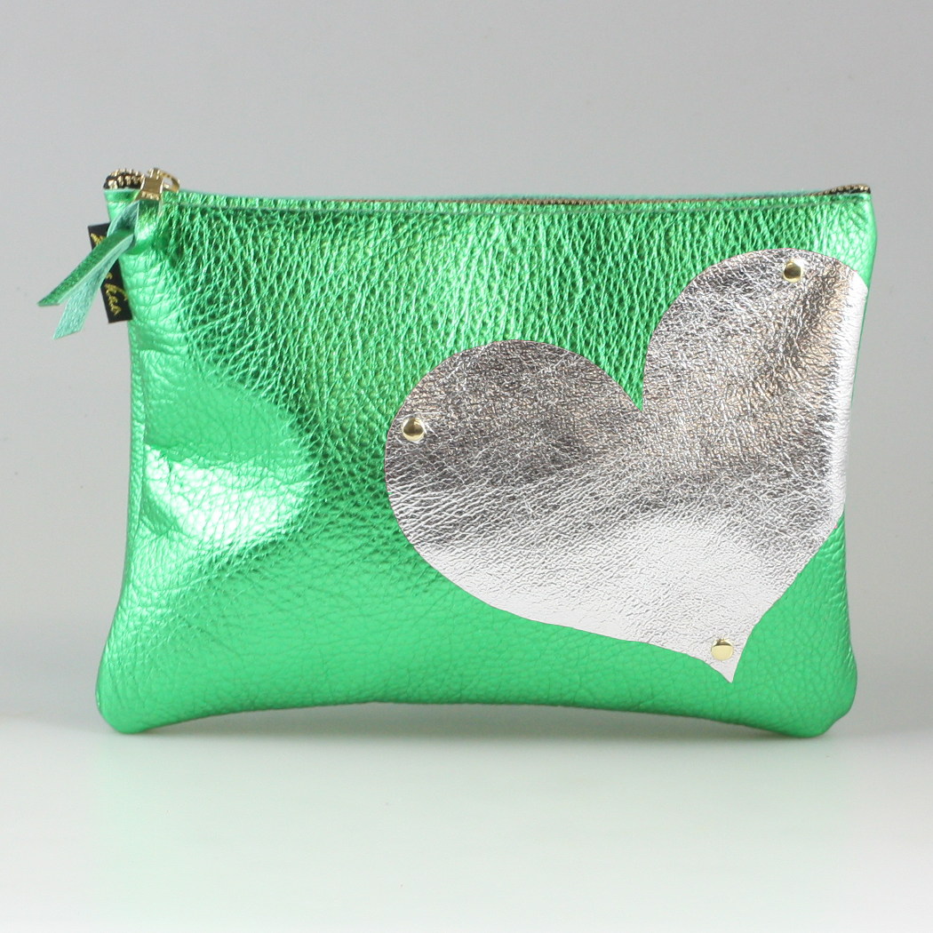 Side Heart Appliqué Clutch Bag