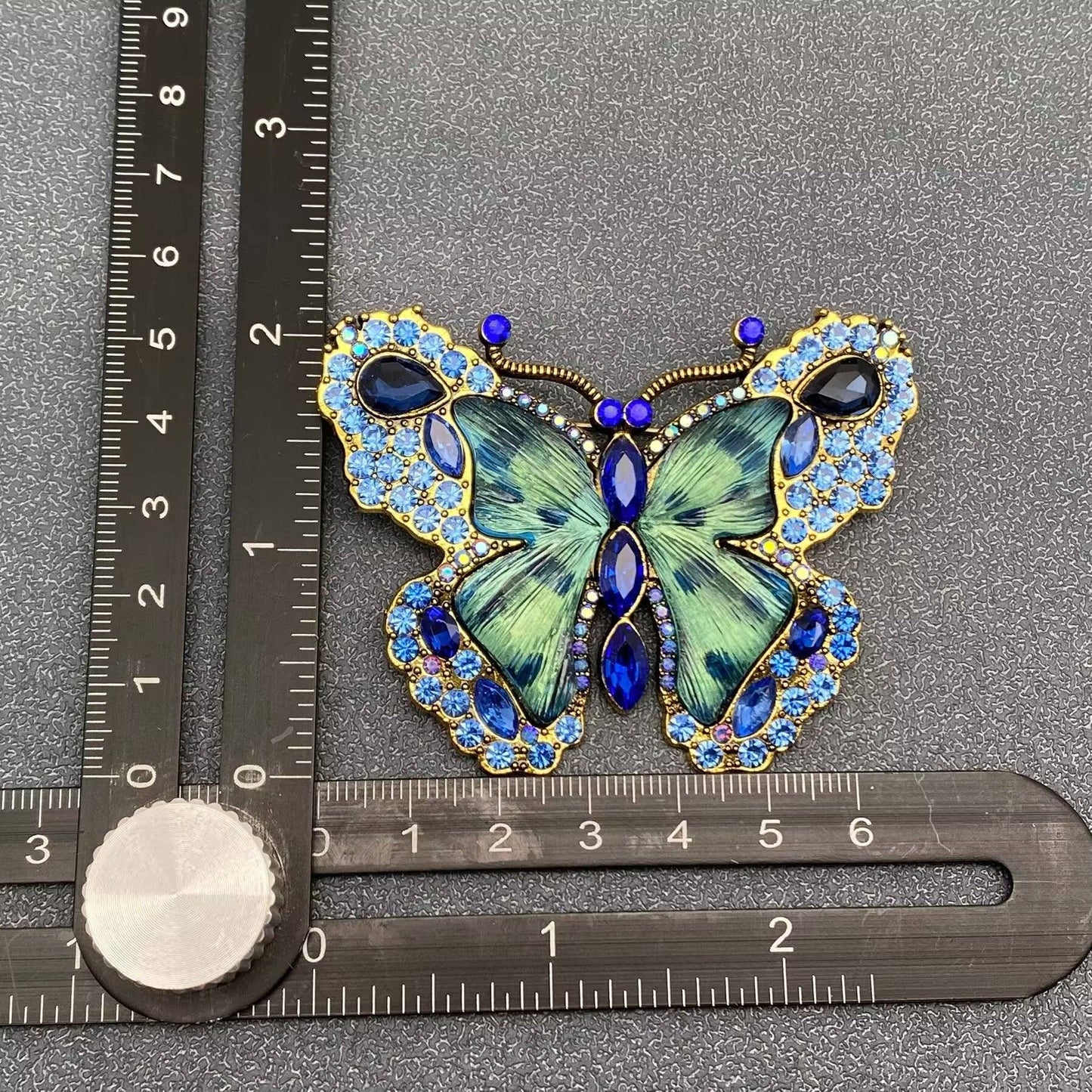 Glass & Rhinestone Large Butterfly Brooch