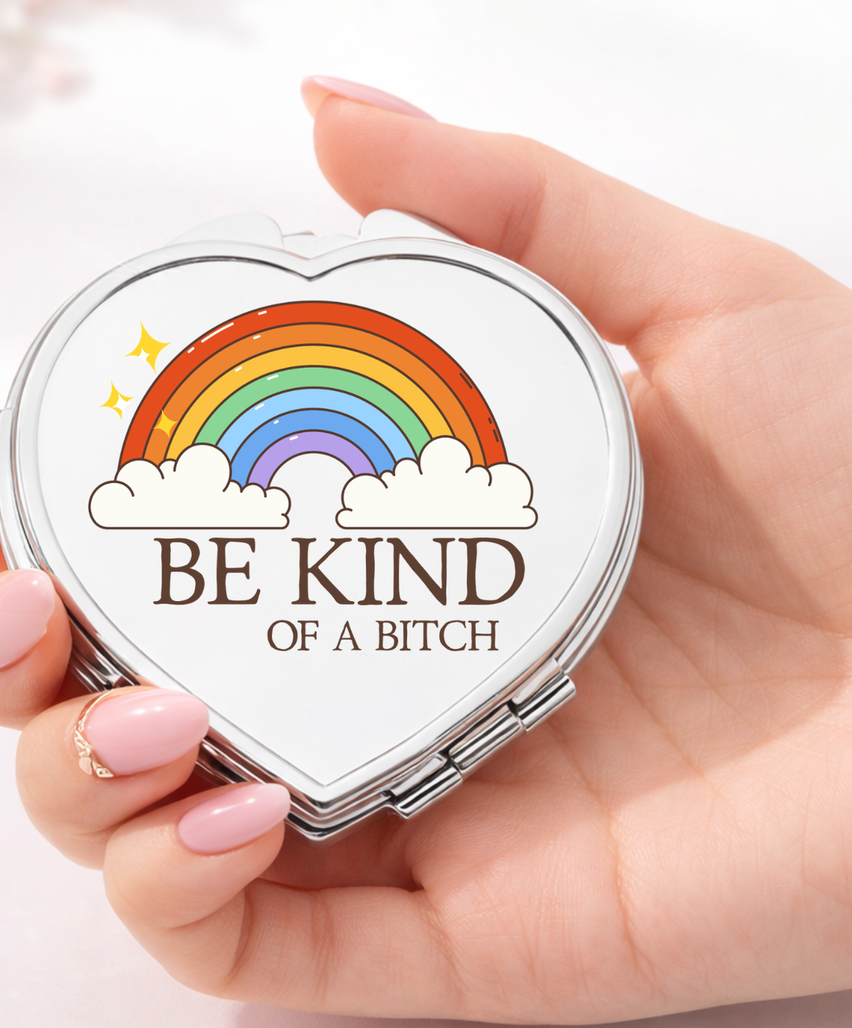 Heart Shape Purse Mirror, Retro Design - Be Kind of A Bitch