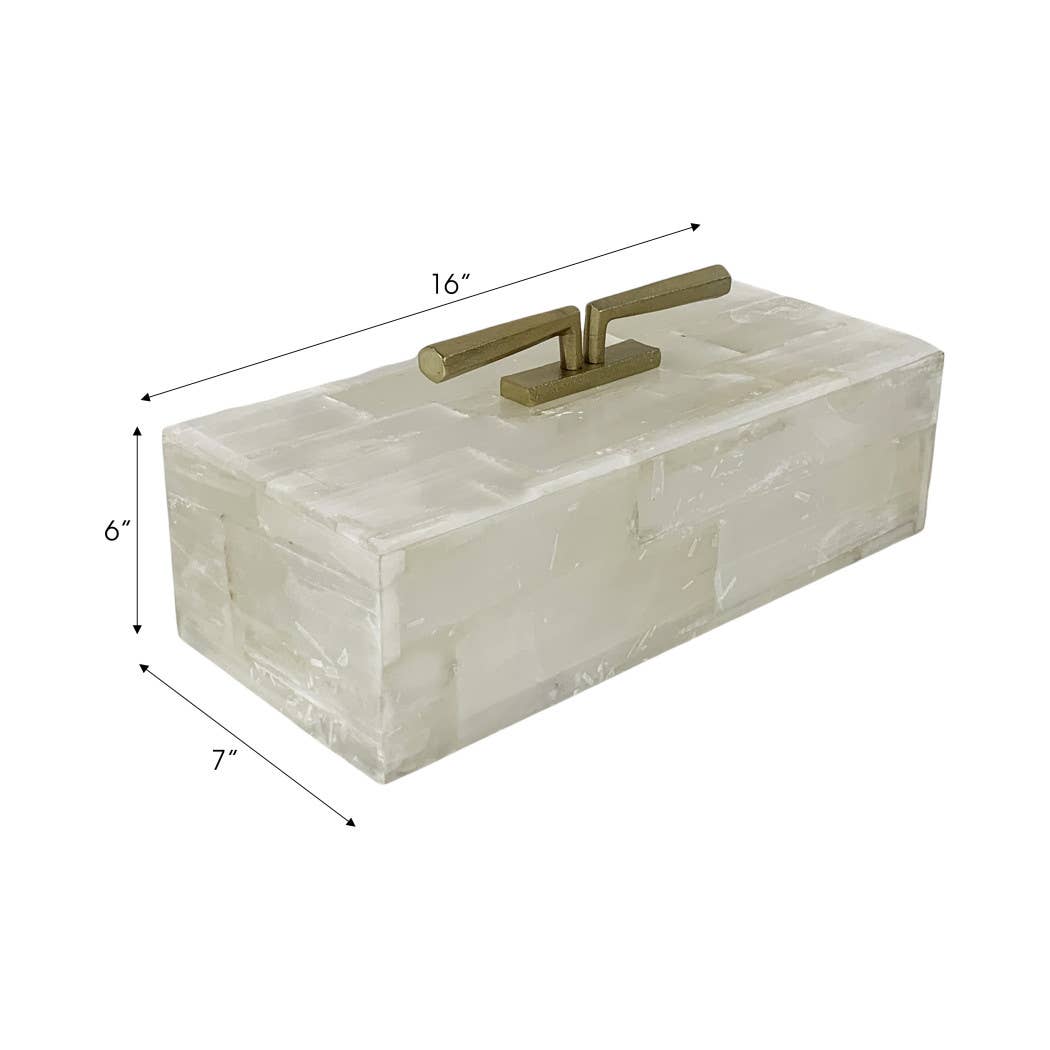Decorative Box - White Selenite Stone with Gold Top